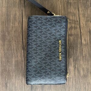 Michael Kors Navy and Gold Logo Wristlet